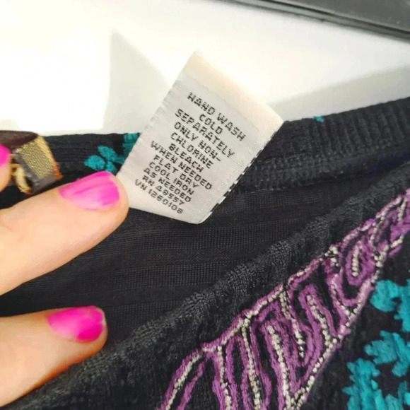 CLEARANCE Vintage Notations Skirt Paisley Print Pink Aqua Ruffle Hem Stretchy XL - Picture 5 of 12